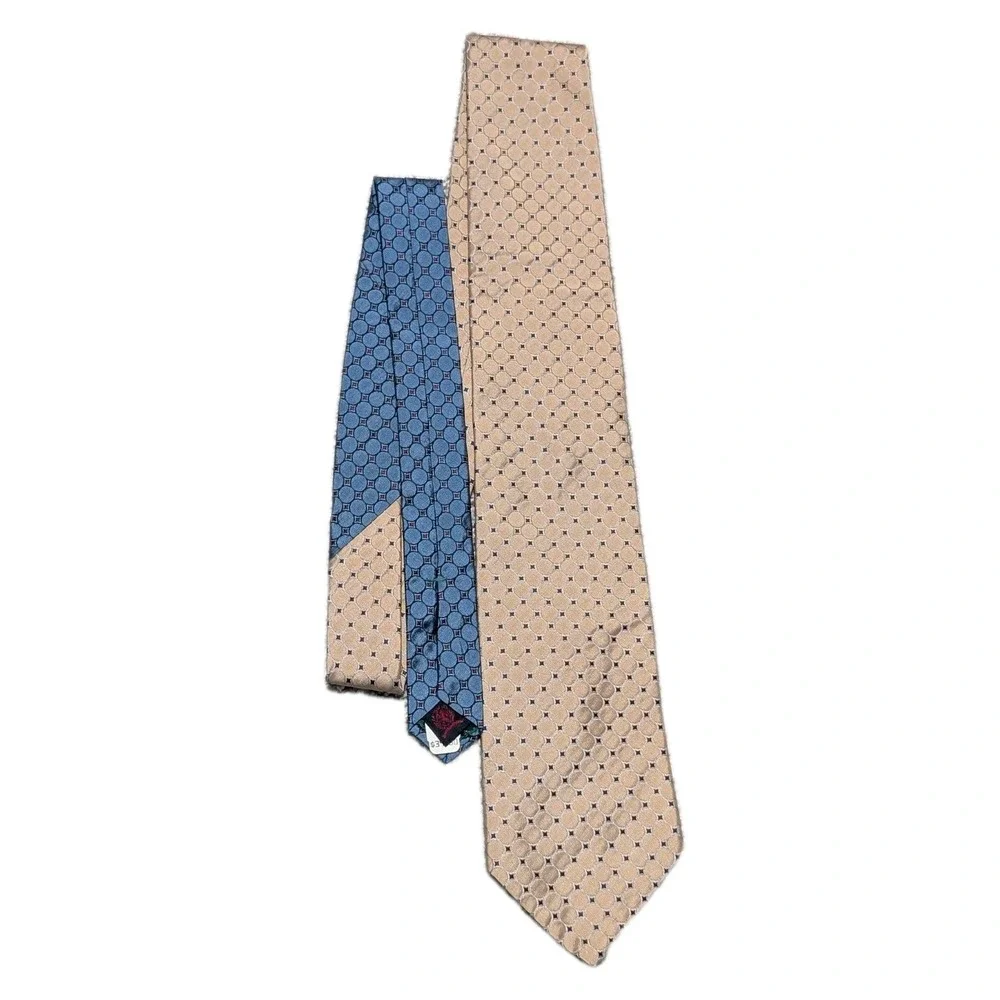 Tommy Hilfiger Men's Neck Tie Beige Geometric 100%‎ Silk Made in USA